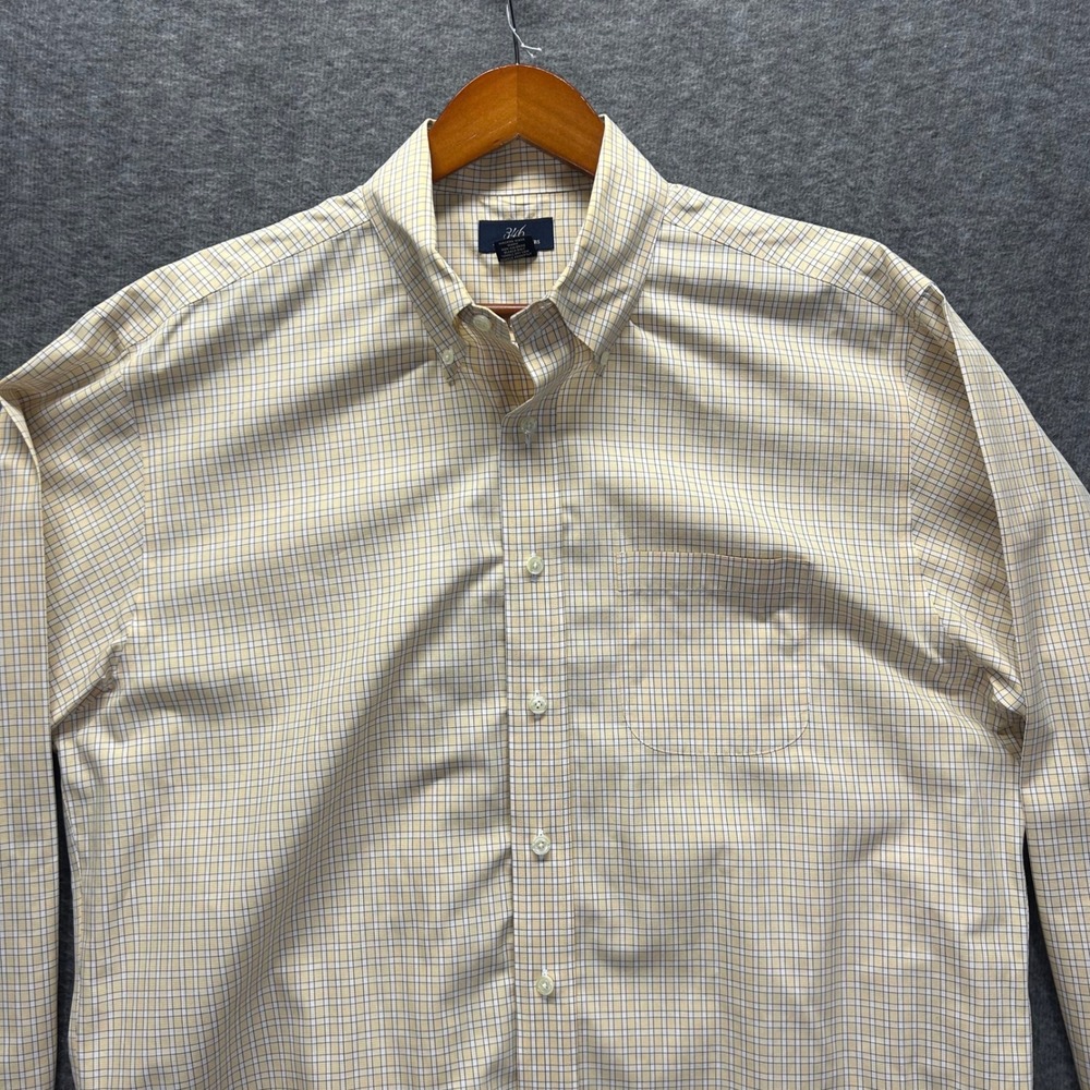 Brooks Brothers 346 Mens Large Yellow‎ Blue Check Non-Iron Cotton Button Down